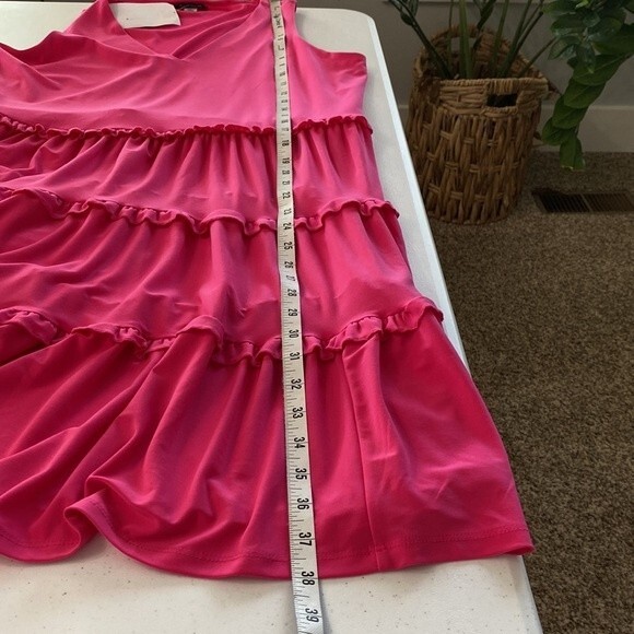 Tommy Hilfiger V-Neck Tiered Ruffle Sleeveless Shift Dress Flowy Barbiecore - Picture 14 of 16